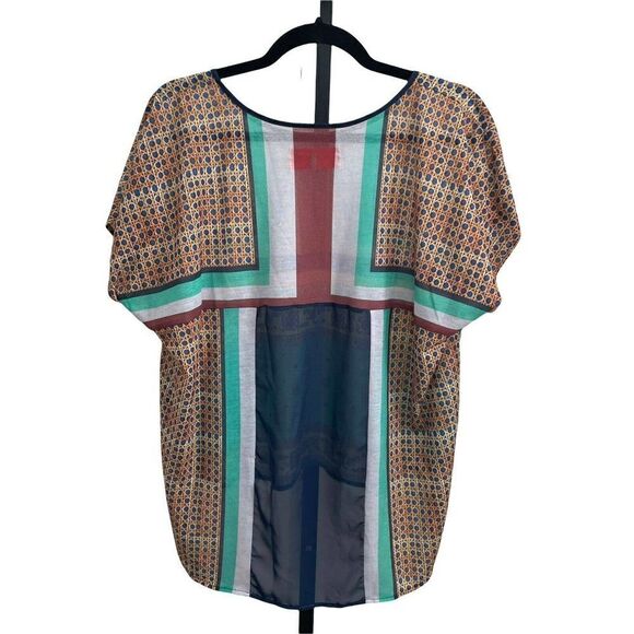 𝅺clover Canyon Multi-Colored Mixed Print Blouse Top S High Low Hem Boho - Picture 2 of 4